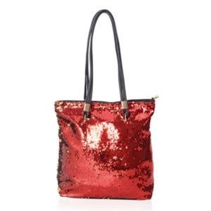Red and gold sequin hand bag